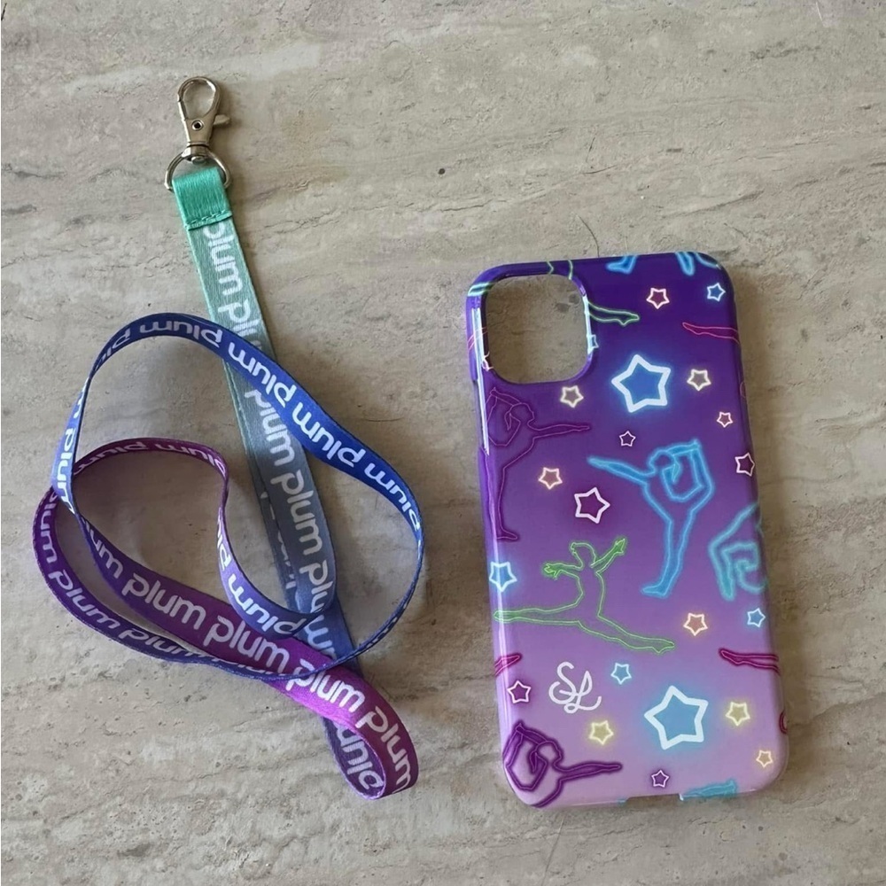 iPhone 11 gymnastics phone case + Plum lanyard